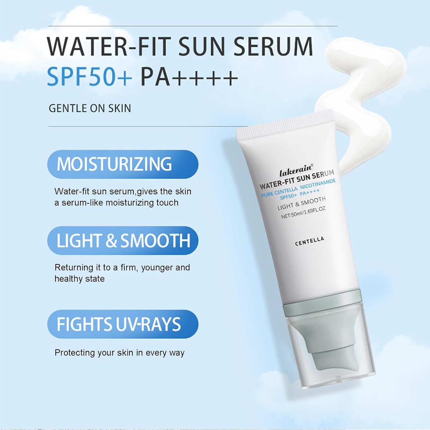 𝐶𝑒𝑛𝑡𝑒𝑙𝑙á Sunscreen SPF 50, Hyalu Cica Water-Fit Sun Serum, Face Sun Screen Long-Lasting Protection, Cen-Tella Madagascar Sunscreen, NO White Cast - Dry Oily Skincare (Blue 1)