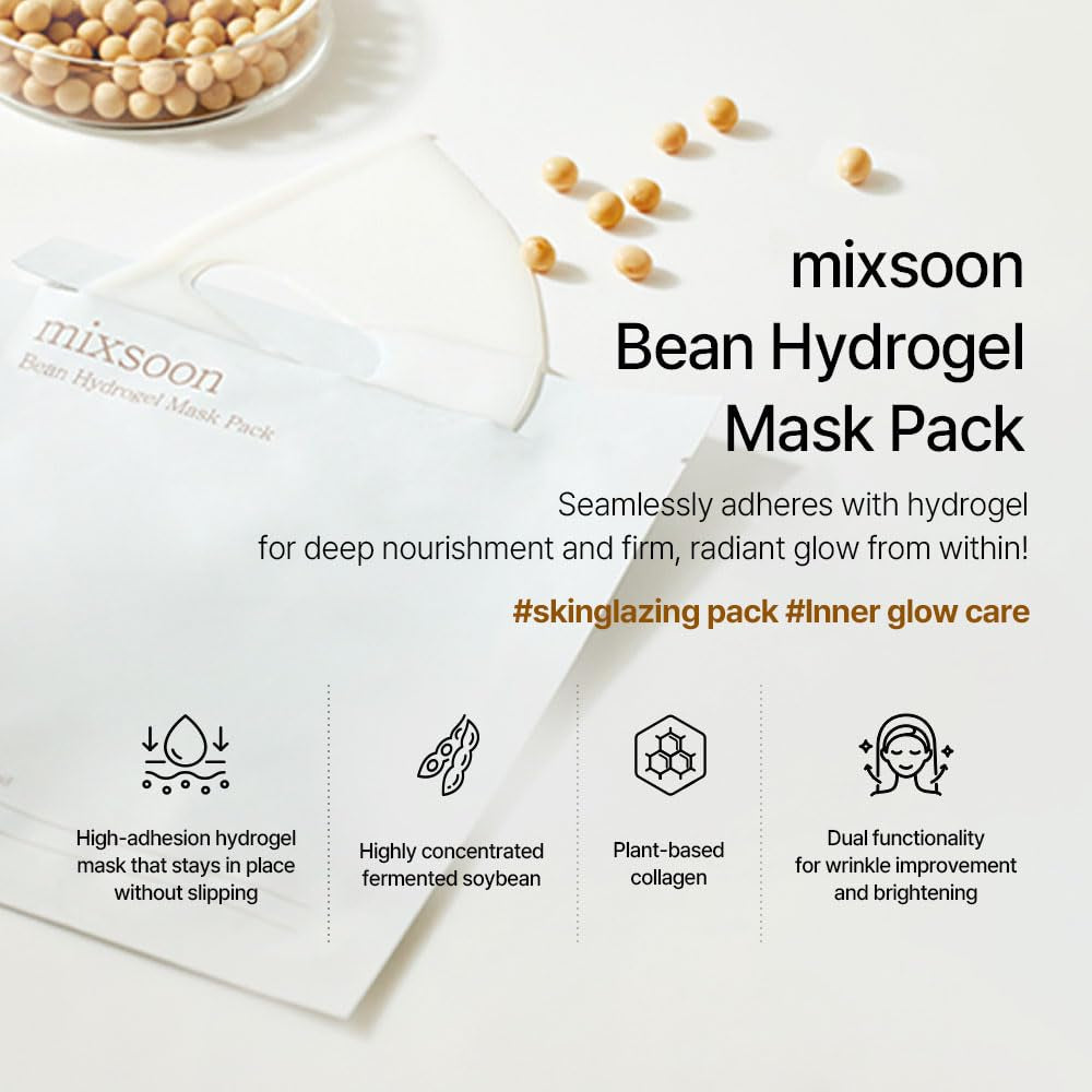 Mixsoon Hydrogel Collagen Mask (35Gx5Ea) Plant-Based Nutrition, Radiance, Hydration All-In-One Firming, Ingredients Absorbing over Time Korean Bean Essence Korean Collagen Mask