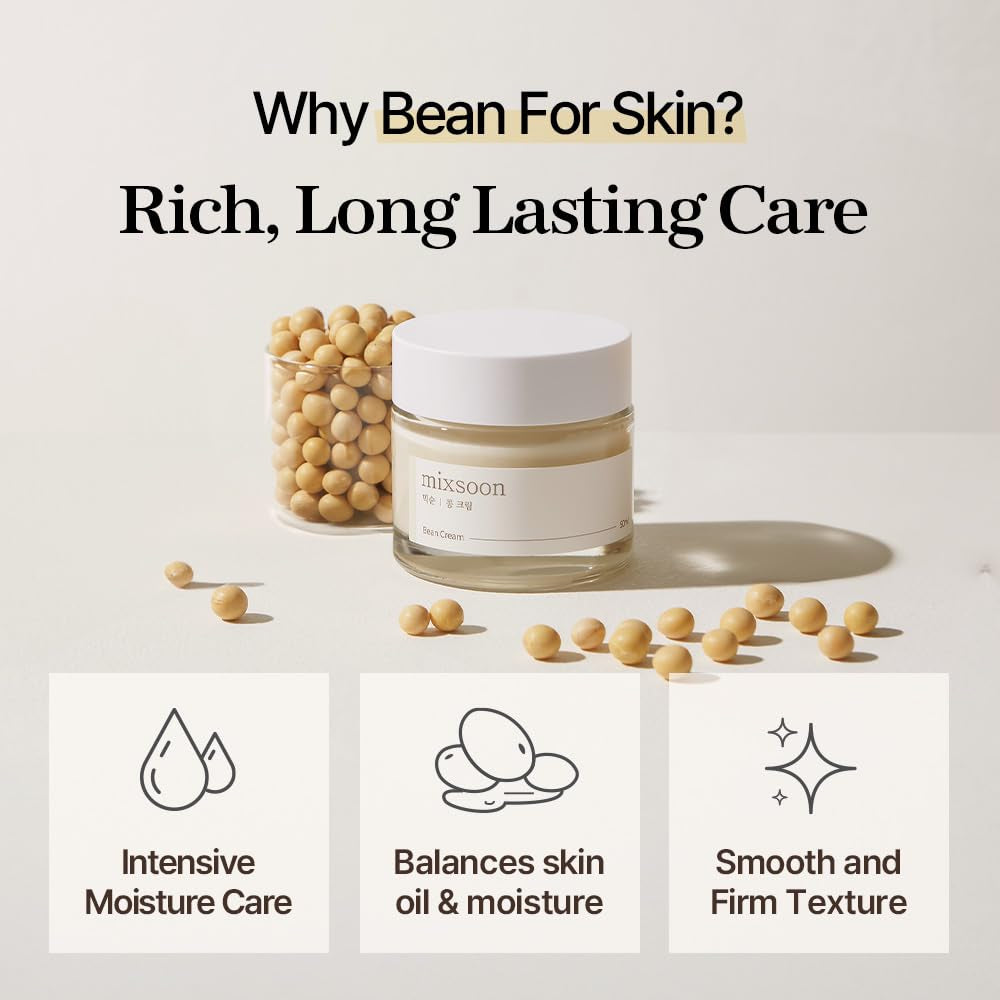 Bean Cream - Intensive Moisture Face Cream for Smooth, Nourished Skin, Pore & Sebum Care - Korean Skincare for Glass Skin - Non-Stick (1.69 Fl.Oz / 50Ml)